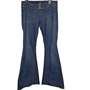 Vintage Y2K FRAGILE Jeans Low Rise Flare Glitter Button Dark Wash Womens 7 Blue